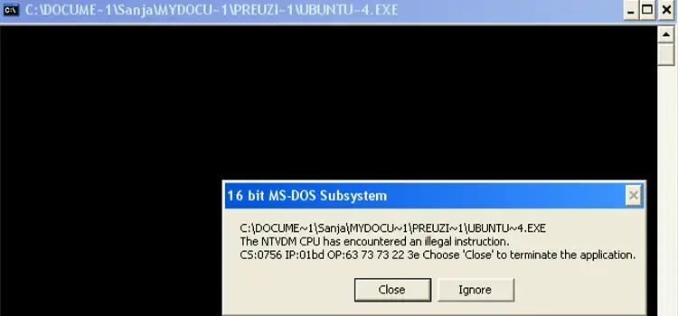 16 Bit MS Dos Sub System Illegal Instruction